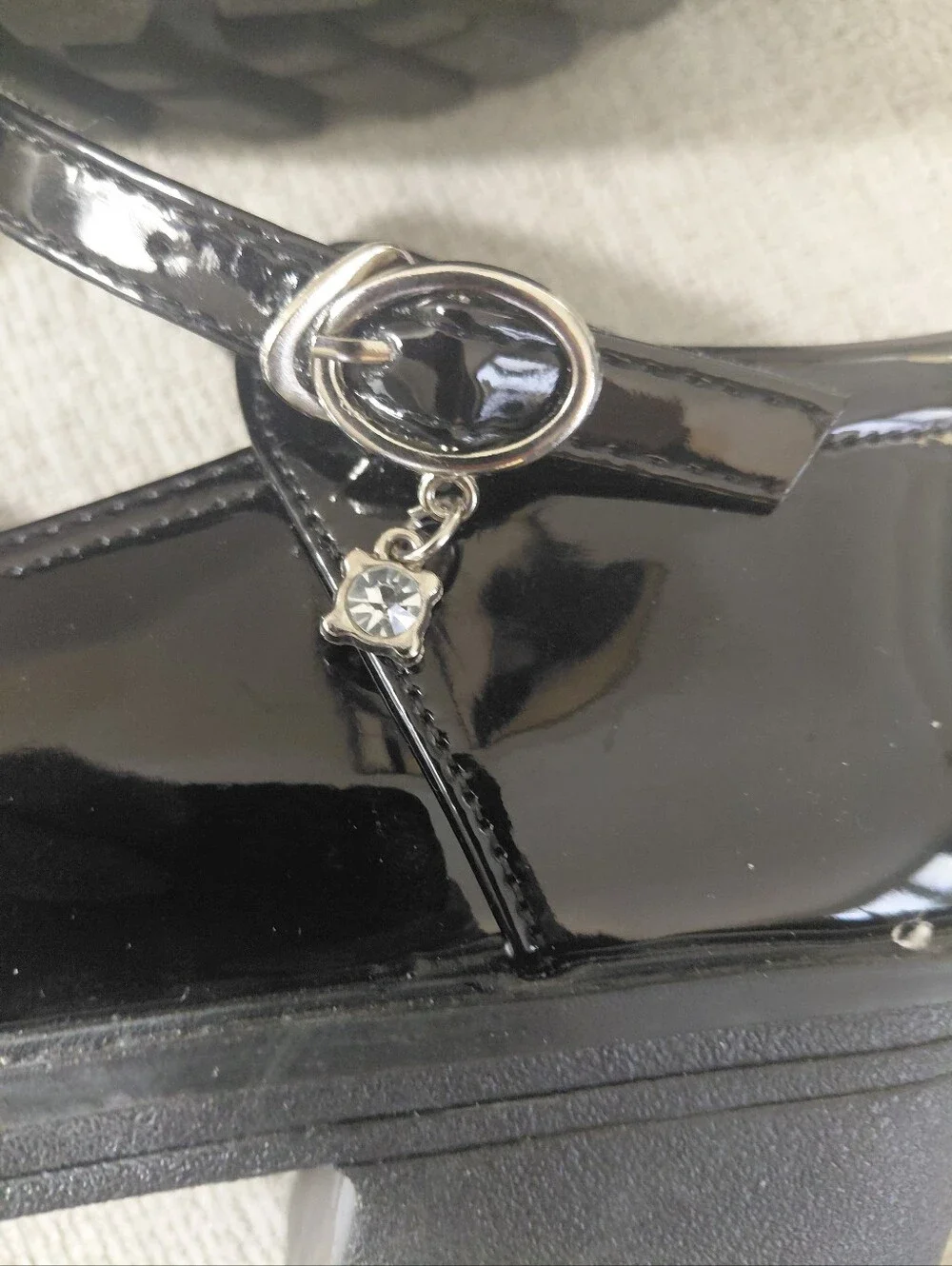Black Patent Chunky Heel Lug Sole Mary Jane Shoes Size 10